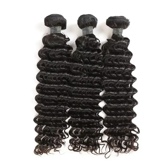 Tissage en lot brésilien naturel Remy Deep Wave, 40 pouces, noir naturel, non traité, Extensions de 