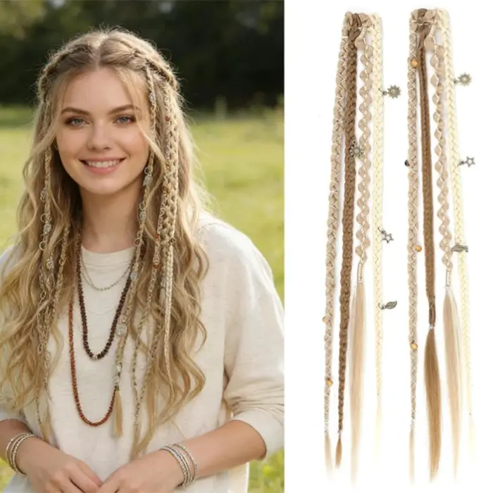 Perruque avec 4 petites tresses et extensions de cheveux pour femmes