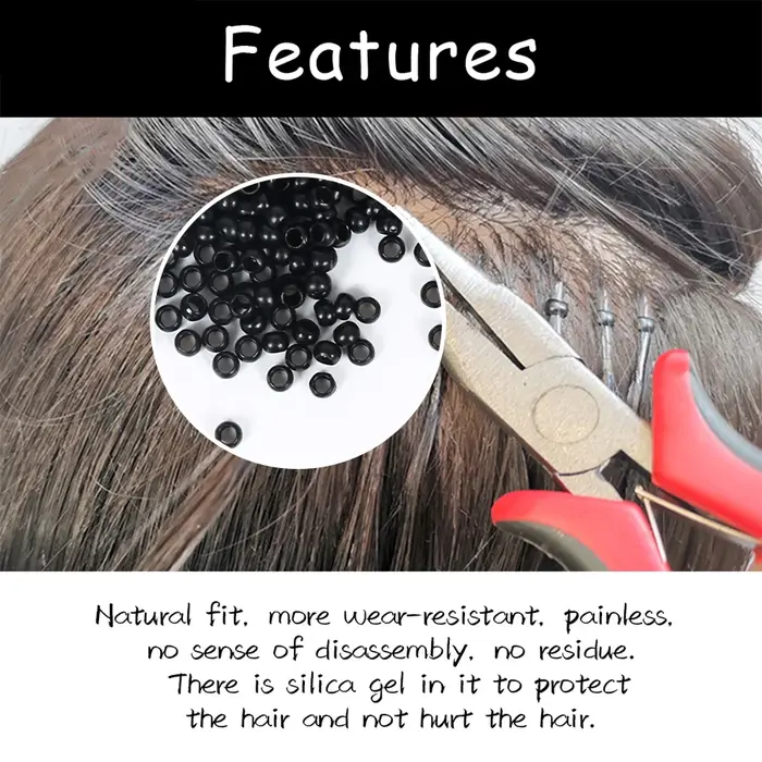 1000 pièces Extensions de cheveux anneau perles Micro maillons