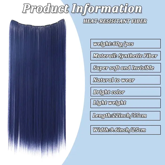 Extension de cheveux à clips colorée de 22 pouces pour femmes, longue perruque synthétique résistant