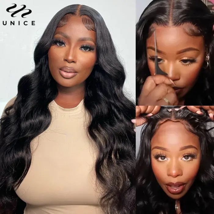 Perruque Lace Front Wig naturelle ondulée-UNice Hair, cheveux humains, Body Wave, 7x5, pre-cut, sans
