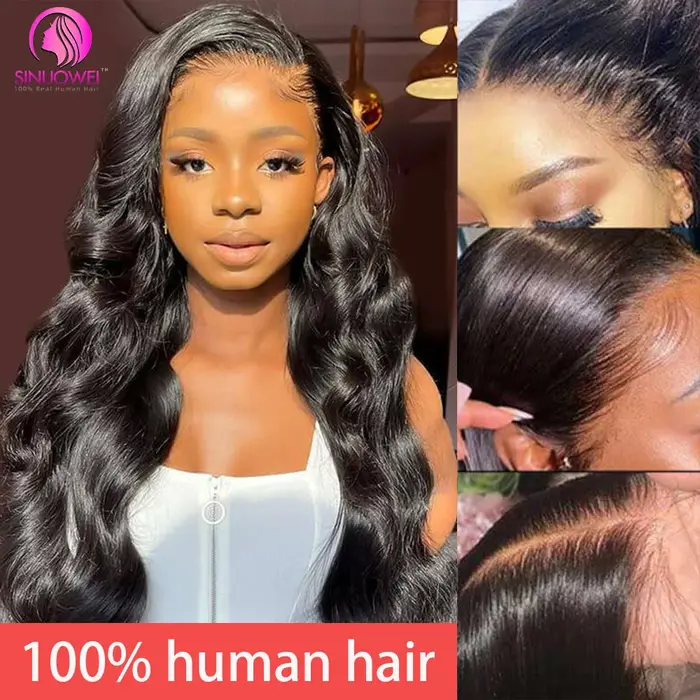 Perruque Lace Frontal Wig naturelle Body Wave brésilienne, cheveux humains, 13x4, densité 180%, Tran