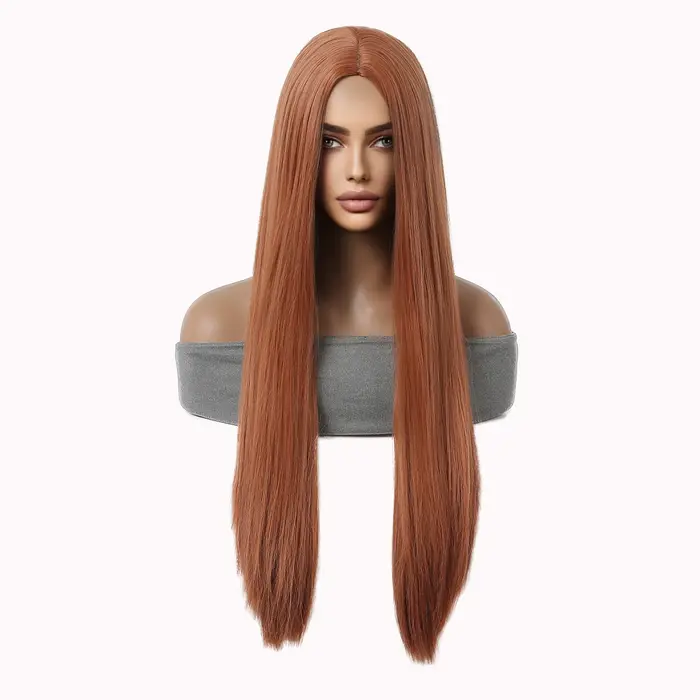 LOUIS FERRE – perruques synthétiques en cuivre rouge marron gingembre avec raie au milieu pour femmes, cheveux naturels pour filles, perruque quotidienne en Fiber résistante à la chaleur