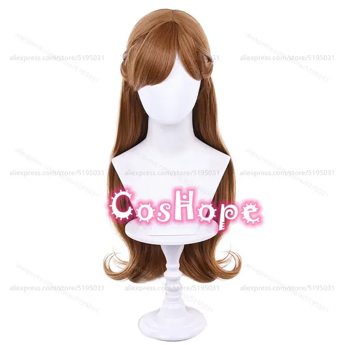 Anna Anime Cosplay Perruque Synthétique, Cheveux Longs Bouclés, Pré Tressé, Marron, Degré de Chaleur