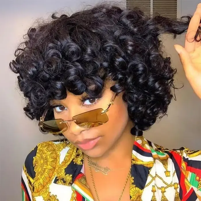 250% rebondissant bouclés Bob perruques de cheveux humains lâche