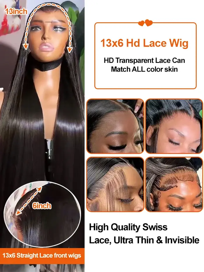 220% 40 42 pouces 13x6 os droit HD dentelle avant perruques de cheveux humains brésilien pré plumé 250 densité