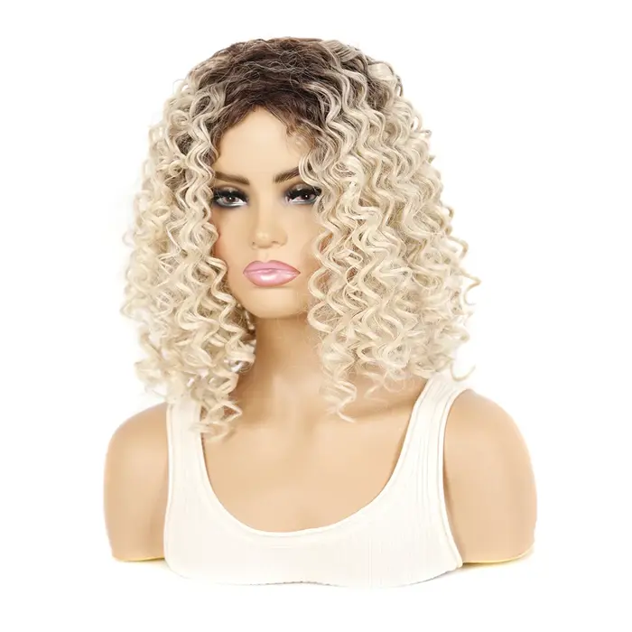 Jeedou – perruque synthétique courte bouclée pour femmes, mélange brun foncé et blond, coiffure moel