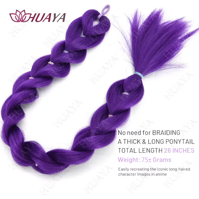 Queue de cheval tressée violette synthétique, coiffure de Costume Rumi, longue queue de cheval avec