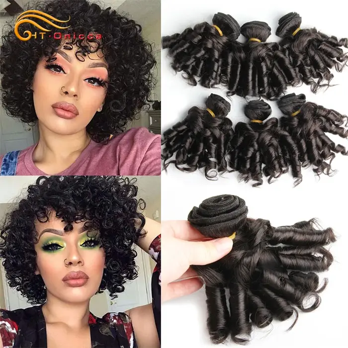 Htonicca-Extensions de Cheveux Brésiliens Naturels Courts Bouclés