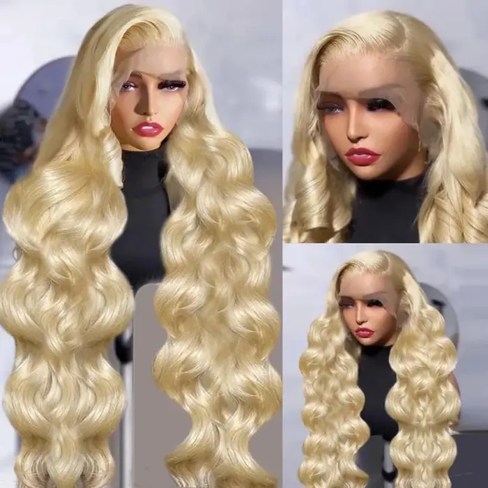 Perruque Lace Frontale 13x6 en Cheveux Humains, Ondulée, Blonde, Densité 220, Ligne de Cheveux Natur