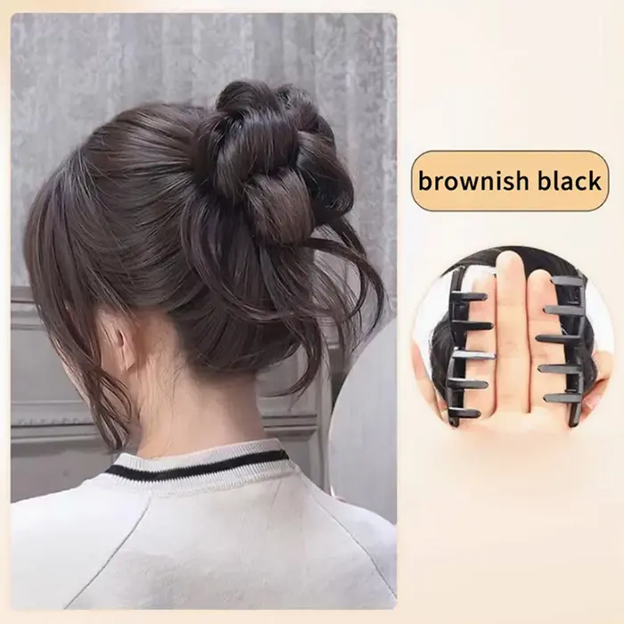 Nouveau Chignon Synthétique Effet Coiffure Désordonnée avec Pince à Cheveux, Postiche Bouclé et Volu
