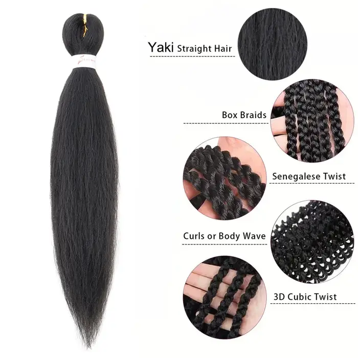 Extension capillaire synthétique ombrée pré-étirée de 20 pouces, postiche Yaki lisse EZ pour femmes 