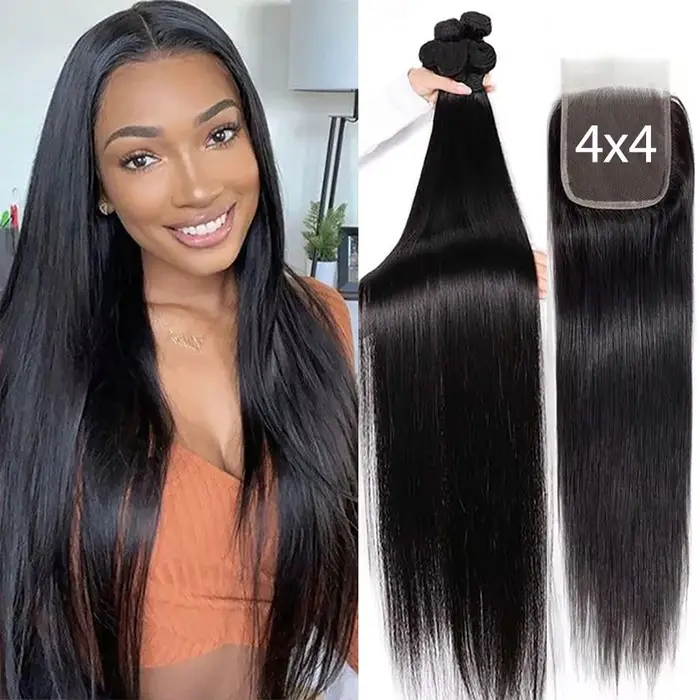 Tissage Cheveux Humains Mèches avec Closures 4x4 5x5 6x6 Brésiliens Extensions