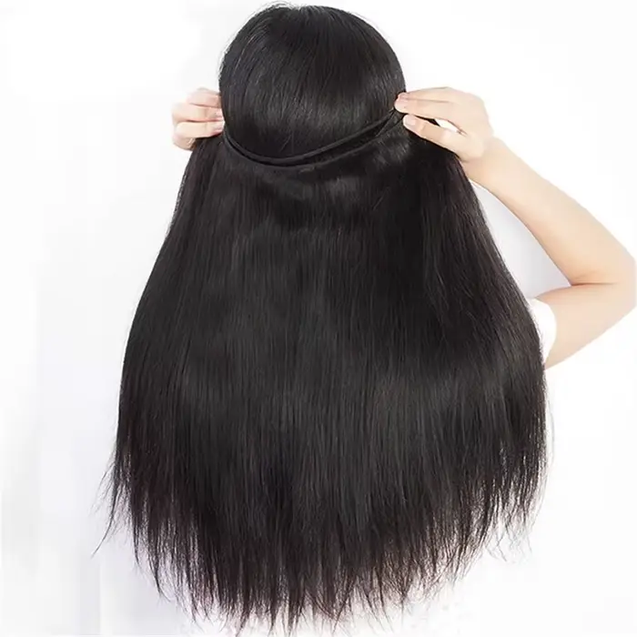 Extensions de cheveux humains vierges brésiliens lisses 12A non traités, double trame, 14-30 pouces