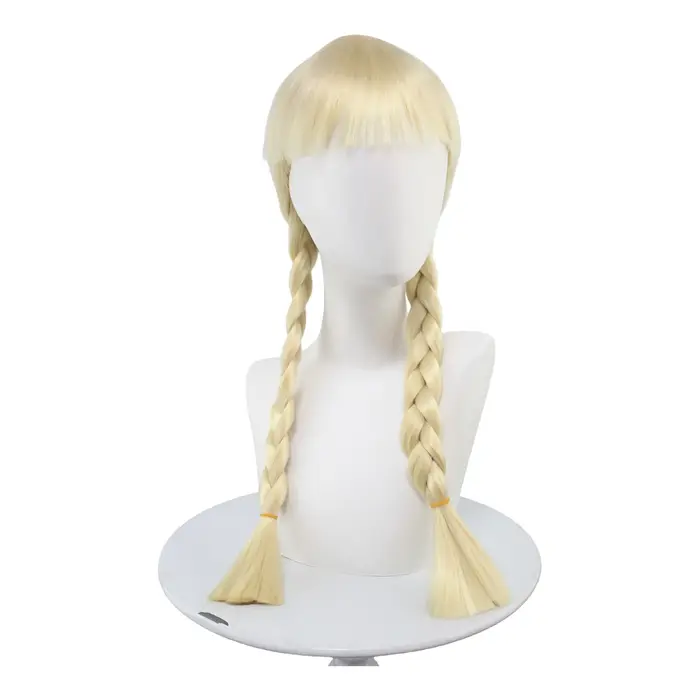 Perruque blonde à double tresse avec frange