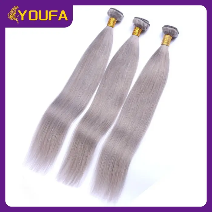 Tissage en lot brésilien 100% naturel lisse, couleur grise, Extensions de cheveux, lot de 1/3/4 pièc