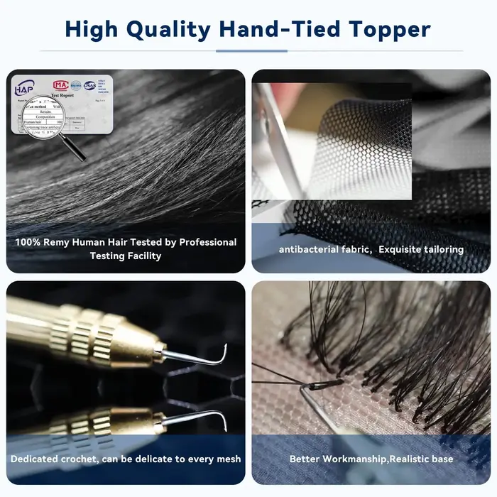 Cendré gris brun 100% Remy cheveux humains Toppers Clips dans les cheveux dentelle Base Topper posti