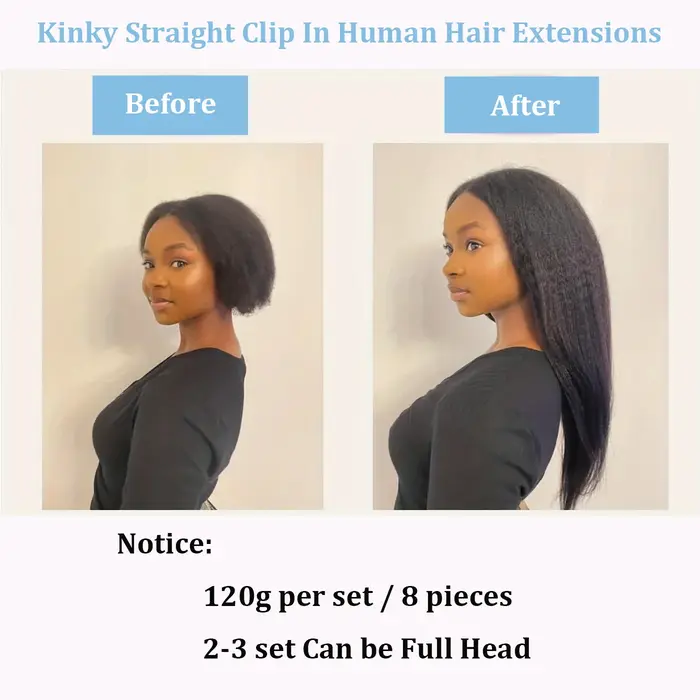 Extensions de cheveux humains crépus lisses, couleur naturelle, 100% cheveux humains Remy, 120G, 8 p