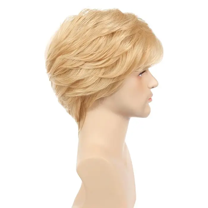 Perruque Blonde synthétique courte en couches naturelles pour hommes