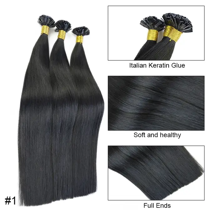 Nouvelles Extensions de cheveux humains Extension de cheveux à pointe plate droite cheveux humains 5
