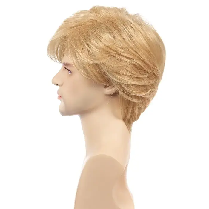 Perruque Blonde synthétique courte en couches naturelles pour hommes