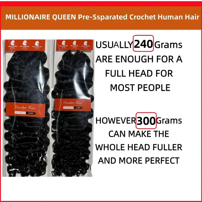 Millionaire Queen 15A Crochet plume cheveux humains birmans bouclés pré-séparés Crochet Extensions d