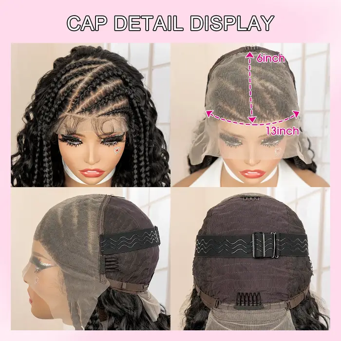 26 pouces synthétique Cornrow tressé perruque 13x6 dentelle frontale bouclés tressage perruque tresses africaines cheveux perruques pour les femmes noires