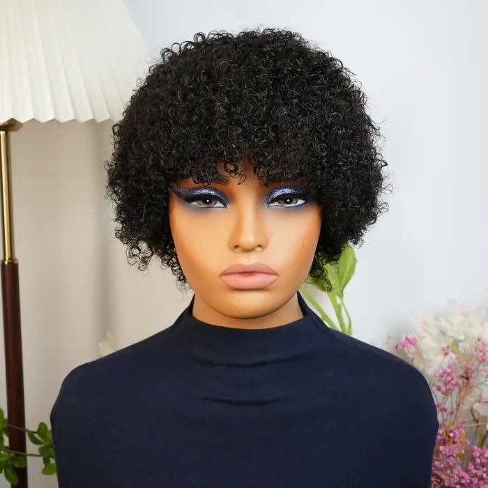 Afro crépus bouclés perruque de cheveux humains court