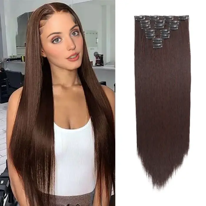 Extensions de cheveux synthétiques lisses en 7 pièces/ensembles de 18 pouces/28 pouces