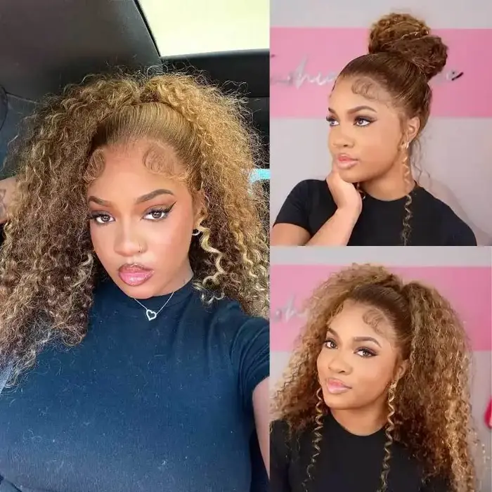 Perruque de cheveux humains bouclés pleine dentelle 360 Invisi sangle mettre en évidence perruque 13