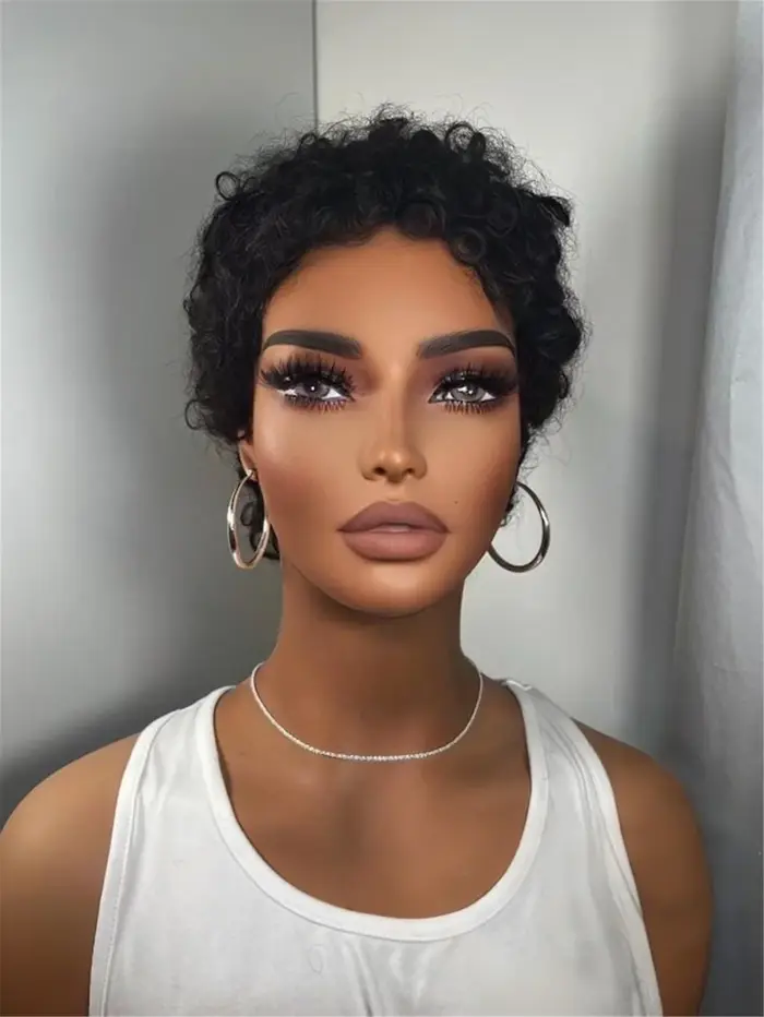 Perruque Courte Bouclée Frisée en Cheveux Humains FXVIC pour Femmes