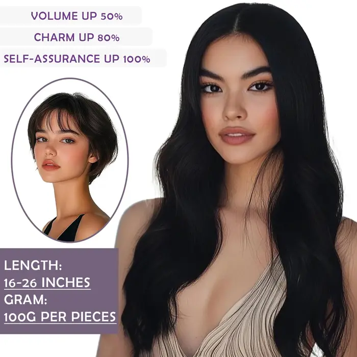 Extensions de cheveux de fil droit vrais cheveux humains fil noir naturel Extensions de cheveux humains 16-26 pouces ligne de poisson pince dans l'extension