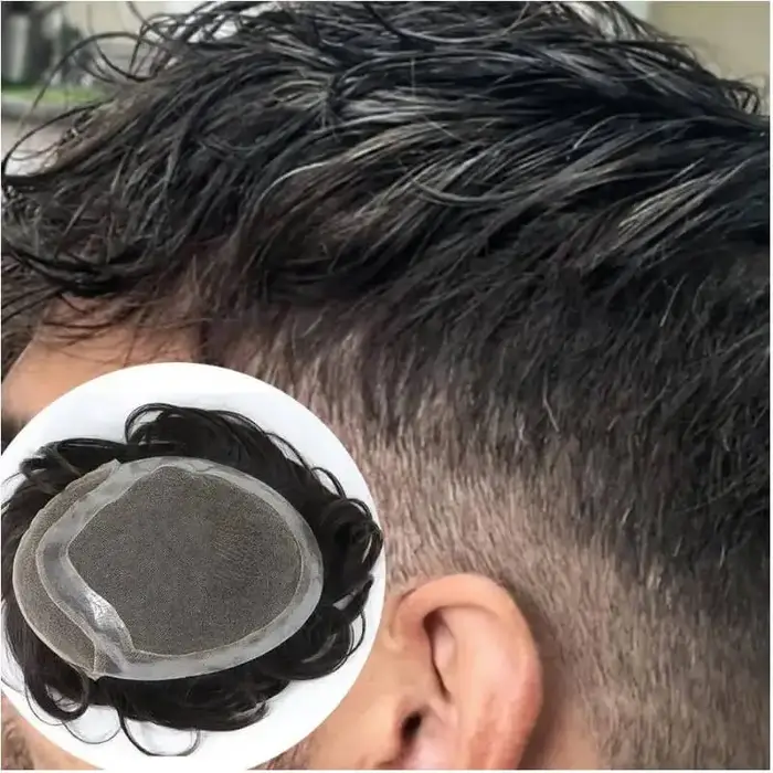 Hollywood toupet hommes perruques respirant dentelle suisse & Pu 100% cheveux humains naturels mâle 