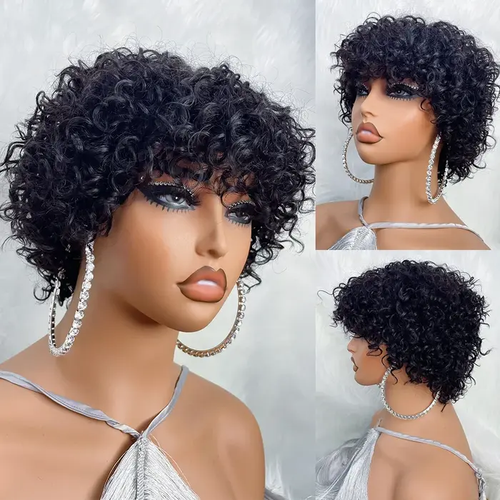 Perruques de cheveux humains coupe lutin pour femmes Afro Rose bouclés Funmi
