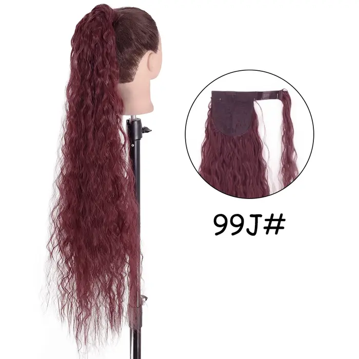 34 pouces queue de cheval synthétique Extension de cheveux pince en fausse perruque postiche Blonde enrouler autour