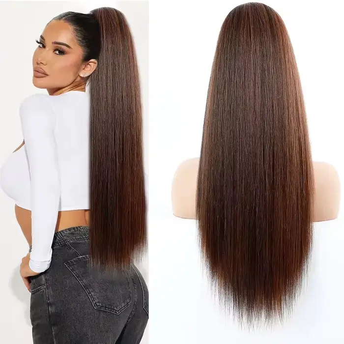 28 pouces queue de cheval droite Blonde mettre en évidence 12/613 Ombre brun Extension de cheveux avec pince 180