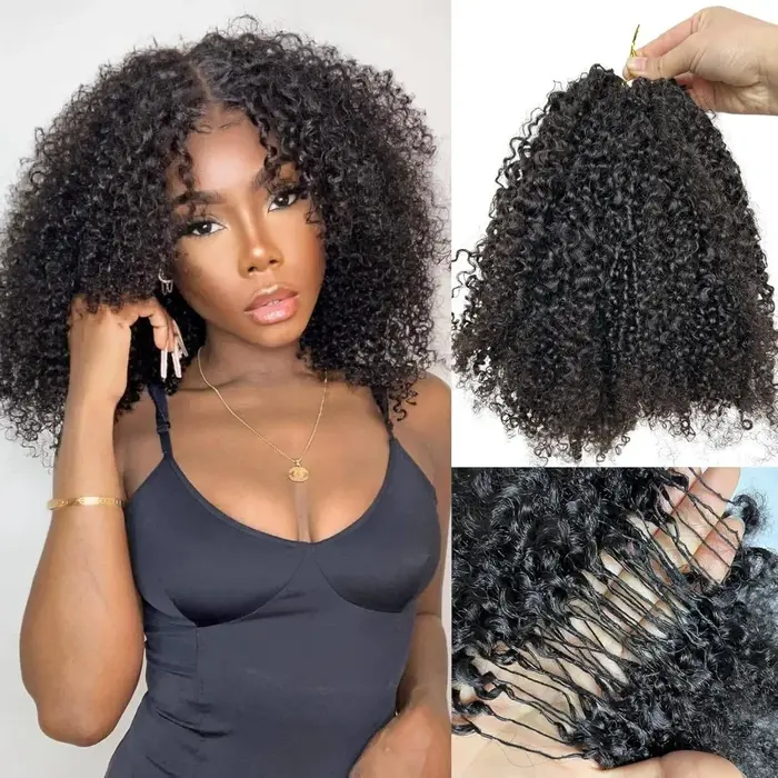 Extensions de cheveux humains bouclés crépus au crochet, tresses invisibles sans nœuds, pré-séparées
