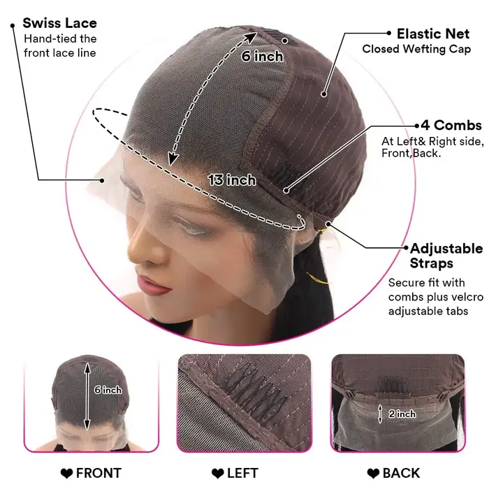 Perruque Lace Front 13x6 en Cheveux Humains Brésiliens Lisses, Pré-Pluckée avec Baby Hair, Couleur N
