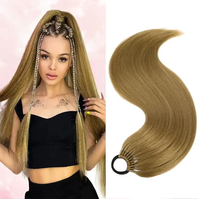 Queue de cheval Extensions de cheveux synthétiques longue droite fausses queues