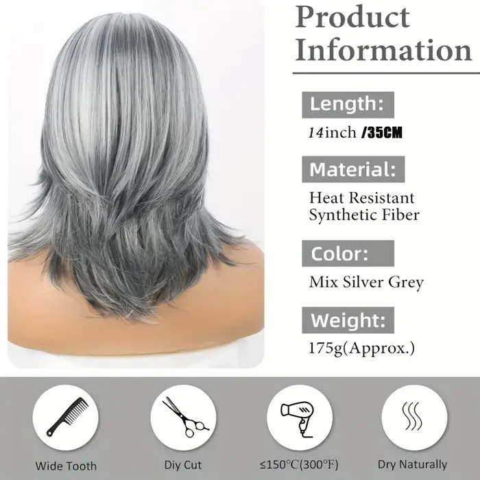 Perruque synthétique courte ondulée gris argenté pour femme