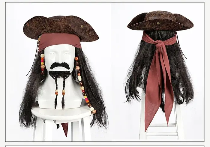 Film Pirates Jack Sparrow Cosplay Costume capitaine Jack veste manteau chapeau perruques tenue ensem