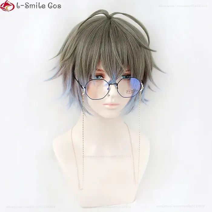 Haute qualité VTuber NIJISANJI Luxiem Ike Eveland Cosplay perruque gris brun dégradé bleu clair résistant à la chaleur synthétique cheveux perruques
