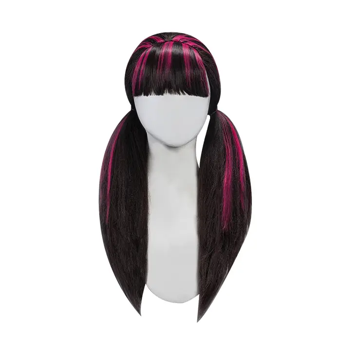EN STOCK UWOWO Draculauraa Cosplay perruque cheveux longs 60CM de Long noir rose perruque résistant 