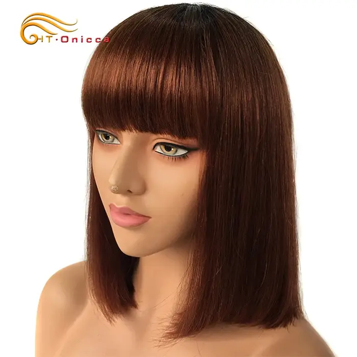 Perruque rouge avec frange de cheveux humains