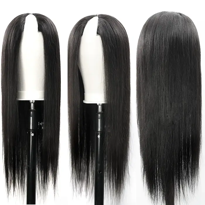 Sans colle droite V partie perruque cheveux humains brésilien os droite perruques de cheveux humains