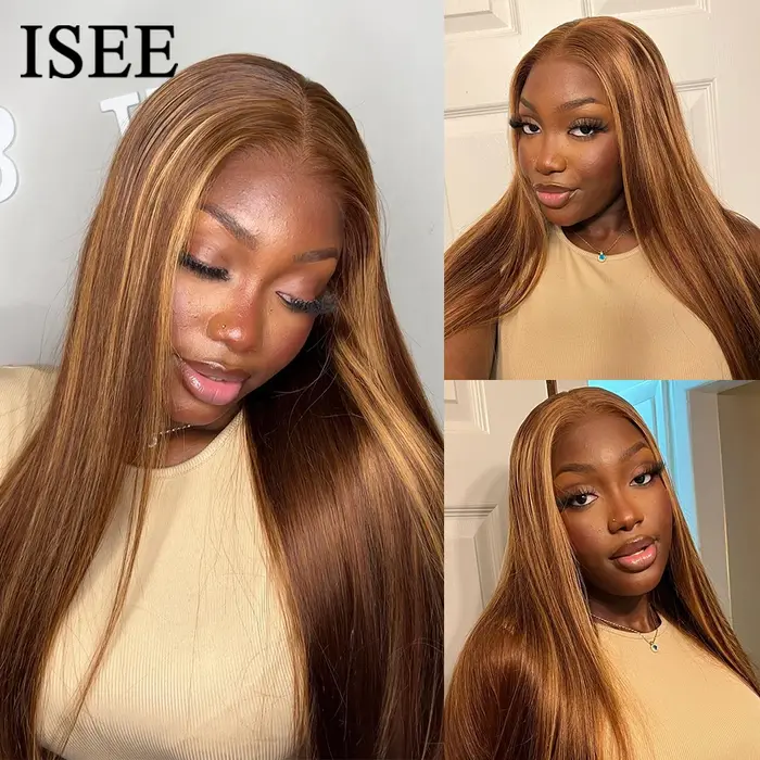 Wear And Go cheveux humains sans colle ISEE perruque brésilienne droite à reflets 6x4 HD dentelle sa