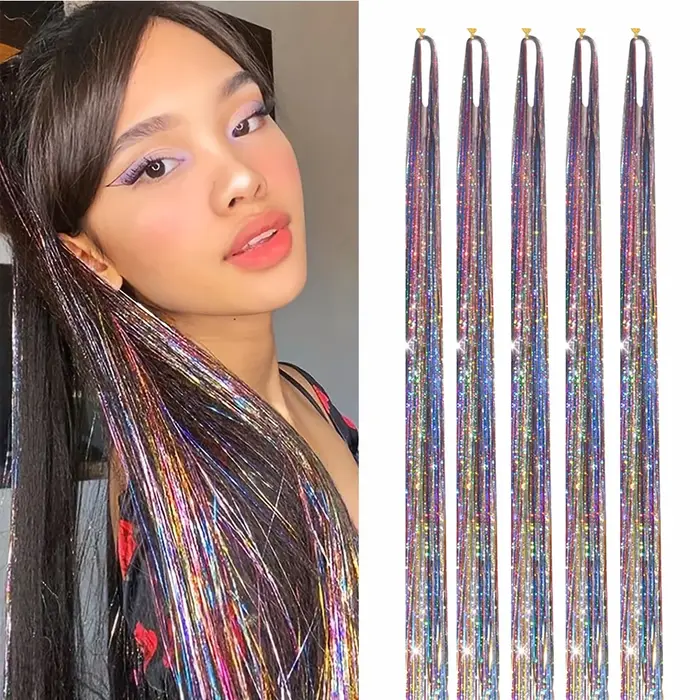 Extensions de cheveux en tinsel (46 pouces, 5 pièces) pour filles et femmes, extensions de cheveux e