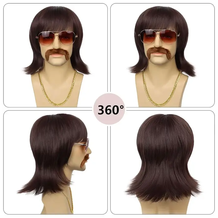 Perruque disco des années 70 avec barbe