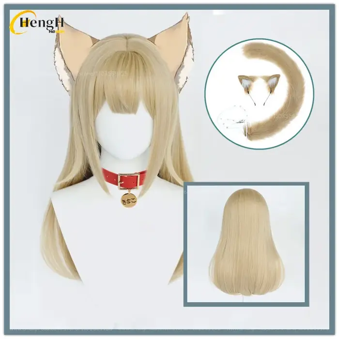 En Stock Anime 40Hara Kinako chat fille animal de compagnie Kitty unisexe 65 cm jaune perruque