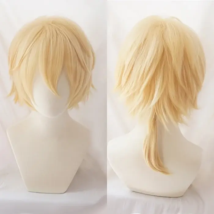 Anime haute qualité Rin Len Cosplay perruque courte Blonde résistant à la chaleur cheveux synthétiques